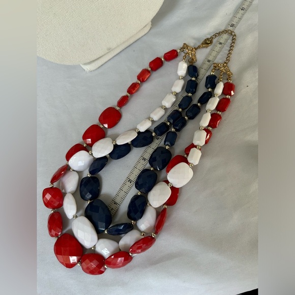 Patriotic red white blue multi strand bead necklace - Picture 4 of 5